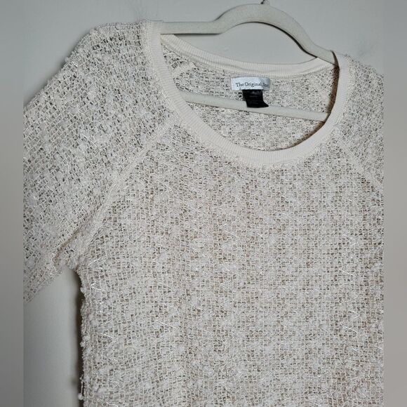 The Original Inc Sheer Ivory Lace Crochet Sweater Top Holiday Party Artsy Small - Picture 8 of 10